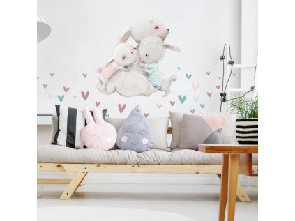 nalepky samolepky na zed akvarelove samolepky na zed rodinka zajicku se srdicky 9198f 1 full