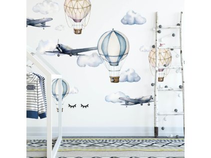 nalepky samolepky na zed samolepky na zed akvarelove letadla a balony 9210f 1 full