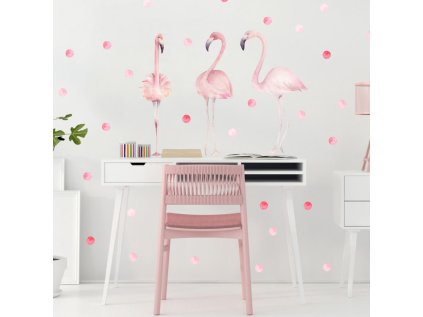 Dětské samolepky na zeď - Růžový plameňák s puntíky N.2 – Arch 100 × 90 cm
