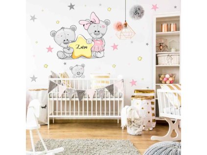 nalepky samolepky na zed samolepka medvidek s hvezdami v ruzovem 9164f 2 full