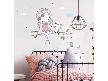 nalepky samolepky na zed nalepka vila na vetvi s kocickou fialova 9147f 1 full