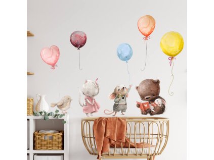 nalepky samolepky na zed samolepky nad postylku zviratka s balony v pastelovych barvach 9278f 164 full