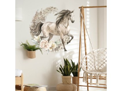 Samolepky na zeď - Hnědý kůň v boho stylu