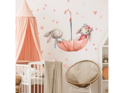 nalepky samolepky na zed akvarelove samolepky na zed zajicky na destniku 9208f 1 full