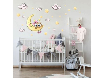 nalepky nalepky na zed nalepka ruzova sovicka na mesicku 3557f 1 full