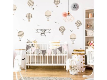 nalepky samolepky na zed samolepky balony a letadlo v neutralnich odstinech 9142f 1 full