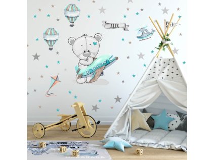 samolepky samolepky na zed samolepky na zed pro kluky medvidek s letadlem a balony 9379f 189 full
