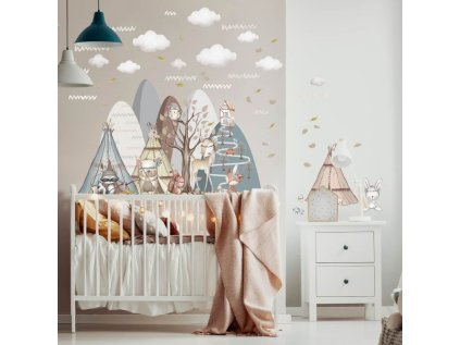 samolepky samolepky na zed samolepky na zed pro deti kopce s lesnimi zviratky 3421f 150 full