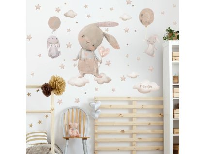 samolepky samolepky na zed samolepky pro deti zajici s hvezdickami balony a jmenem 9521f 184 full