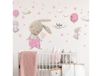 samolepky samolepky na zed prelepitelna samolepka na zed pro divku zajicci s balonky 9511f 179 full