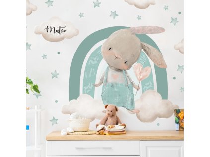 samolepky samolepky na zed nalepka na zed do detskeho pokoje zajicek s duhou a jmenem 9510f 115 full