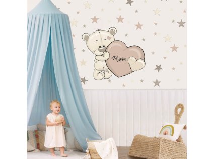samolepky samolepky na zed samolepka do pokoje pro miminko medvidek se jmenem a srdickem 9507f 120 full