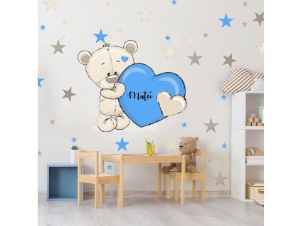 samolepky samolepky na zed samolepka do pokoje pro kluka v modrem medvidek se jmenem a srdickem 9505f 123 full
