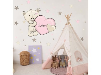 samolepky samolepky na zed nalepka na stenu pre dievcatko macko s ruzovym srdcom 9499f 110 full