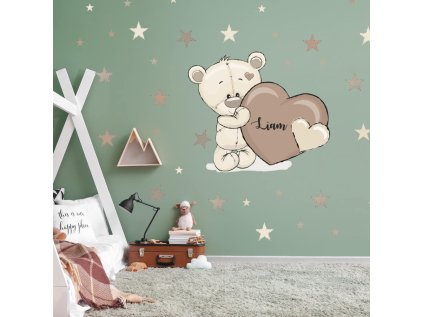 samolepky samolepky na zed samolepka na stenu pro deti medvidek se jmenem a srdickem kremovy 9498f 122 full