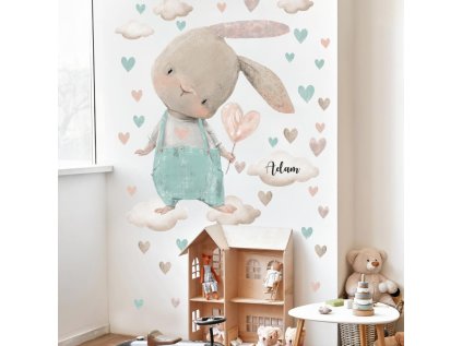 samolepky samolepky na zed nalepka na zed akvarelovy zajicek s mentolovymi srdicky 9495f 186 full