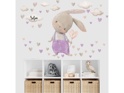 samolepky samolepky na zed nalepka pro holcicku fialovy zajicek se srdicky a jmenem 9493f 159 full