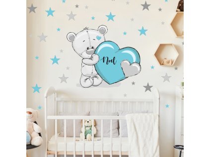 samolepky samolepky na zed samolepka nad postylku medvidek s tyrkysovym srdickem a jmenem 9482f 136 full