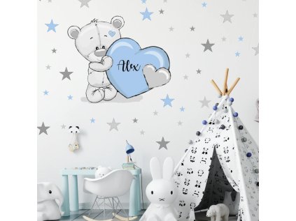 samolepky samolepky na zed samolepky do detskeho pokoje medvidek s hvezdami v modre barve 9481f 151 full