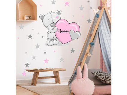 samolepky samolepky na zed prelepitelna detska samolepka na zed medvidek se srdickem a jmenem 9479f 128 full