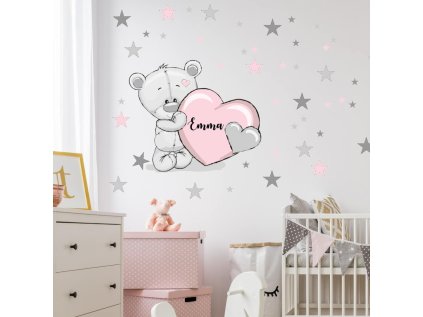 samolepky samolepky na zed detska samolepka na zed medvidek s pudrovym srdickem a jmenem 9478f 114 full