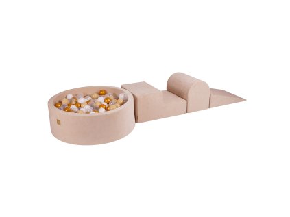 Pěnová hrací sada a domácí hřiště se suchým bazénkem (200 ks míčků) krémová: zlatá, béžová, bílá, transparentní