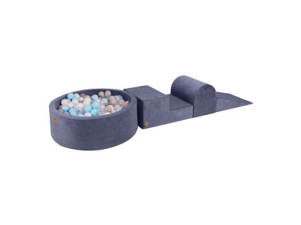 Pěnová hrací sada a domácí hřiště se suchým bazénkem (200 ks míčků) modrošedá: nebesky modrá, šedá, bílá, transparentní