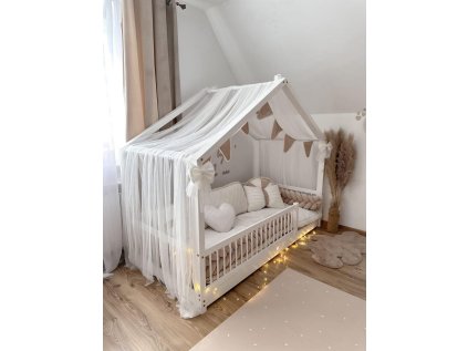 Domečková postel HouseBed se zábranou - příčky 160x90 cm - zvýšená + prodloužená zábrana