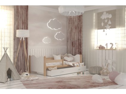 Dětská postel se zábranou Hvězdička - přírodní / bílá