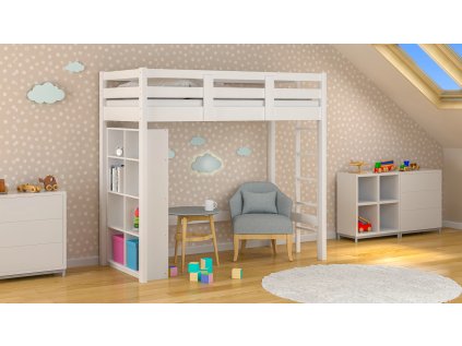 Vyvýšená postel Fredík s regálem