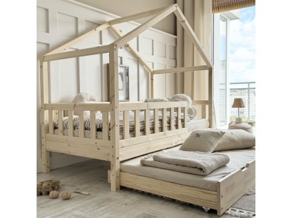 Domečková postel Gábi 120x200 cm s přistýlkou - přírodní