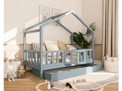 Domečková postel Zita 200x90 cm s brankou a šuplíkem