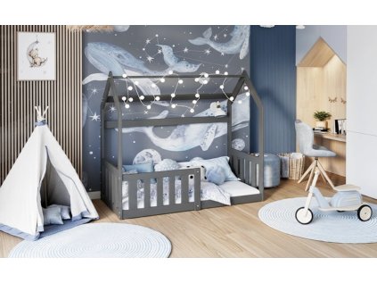 Dětská domečková postel Grona - šedá