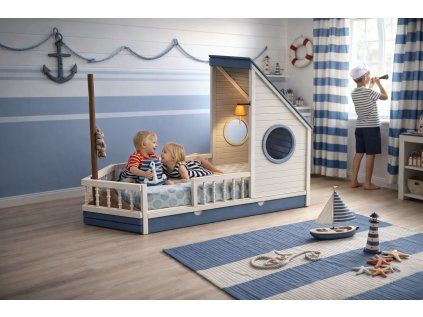 Dětská postel ve tvaru lodi