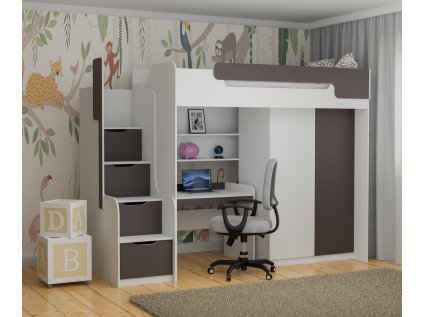 Poschoďová postel Dorian + psací stůl + skříň - grafit