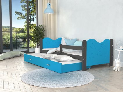 Dětská postel Denis s přistýlkou - modrá/šedá