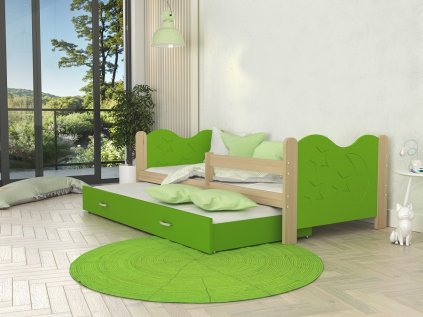 Dětská postel Denis s přistýlkou - přírodní/zelená