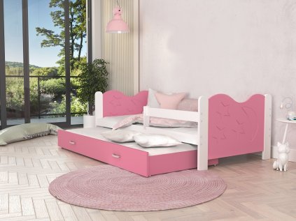 Dětská postel Denis s přistýlkou - růžovo/bílá