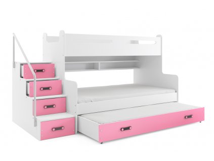 Poschoďová postel Max pro 3 děti - růžová