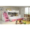 Poschoďová postel Max pro 3 děti - růžová