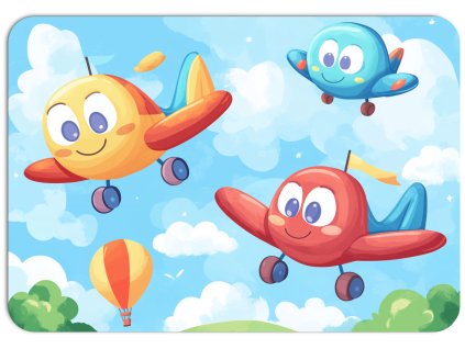 Barevná dětská letadla v oblacích s balónem na pozadí