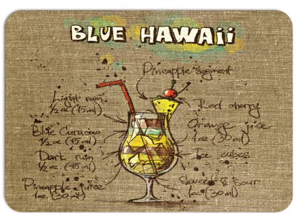 Moderní plastové prostírání s motivem koktejlu Blue Hawaii a jeho receptu