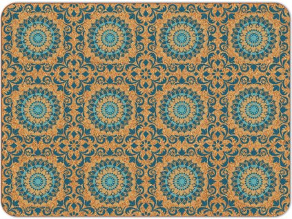 Korkové prostírání na stůl s potiskem v modro-zlatém ornamentálním stylu, rozměr 38 x 28 cm