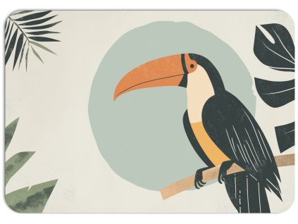 barevné PVC prostírání s ilustrací tukana na větvi, tropický design
