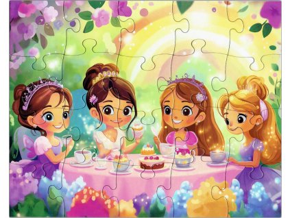 Dětské puzzle čajový dýchánkový ráj složené, 20 dílků, rozměr 25 x 20 cm