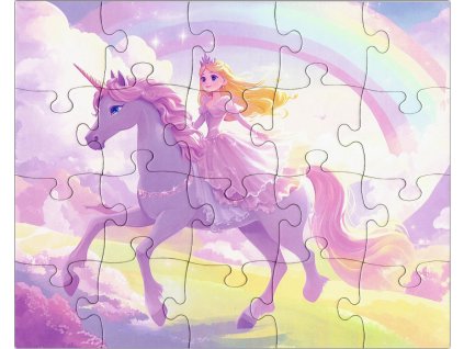 Dětské puzzle princezna na jednorožci pohádkový motiv