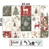 vánoční prostírání 43 x 30 cm z PVC s motivem sobů, sněhových vloček a vánočních stromků na rustikálním patchworkovém designu