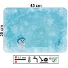 Vánoční prostírání 43 x 30 cm s roztomilým sněhulákem v modré čepici, zimní krajina se sněhovými vločkami