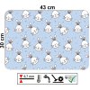 Plastové prostírání na stůl s motivem králičích hlaviček na modrém pozadí, rozměry 43x30 cm, odolný materiál o tloušťce 0,7 mm, snadno omyvatelné, vhodné do 70 °C.