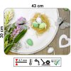Omyvatelné plastové prostírání 43 x 30 cm s velikonočním motivem elegantního jarního dekoru s vajíčky, květinami a motýly, mechanicky odolné a snadno čistitelné.